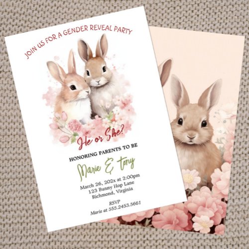 Bunny Rabbit Gender Reveal Invitation