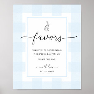 Bunny Rabbit Gingham Blue Gingham Favors Sign
