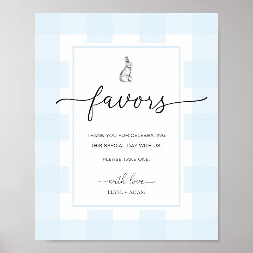 Bunny Rabbit Gingham Blue Gingham Favors Sign