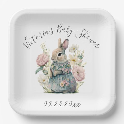 Bunny Rabbit Girl Baby Shower Paper Plates