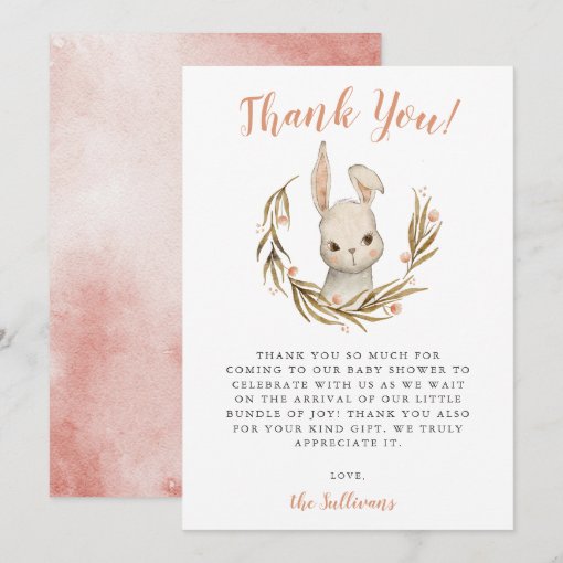Bunny Rabbit Girl Baby Shower Thank You Card | Zazzle