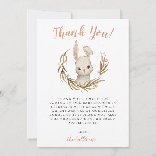 Bunny Rabbit Girl Baby Shower Thank You Card