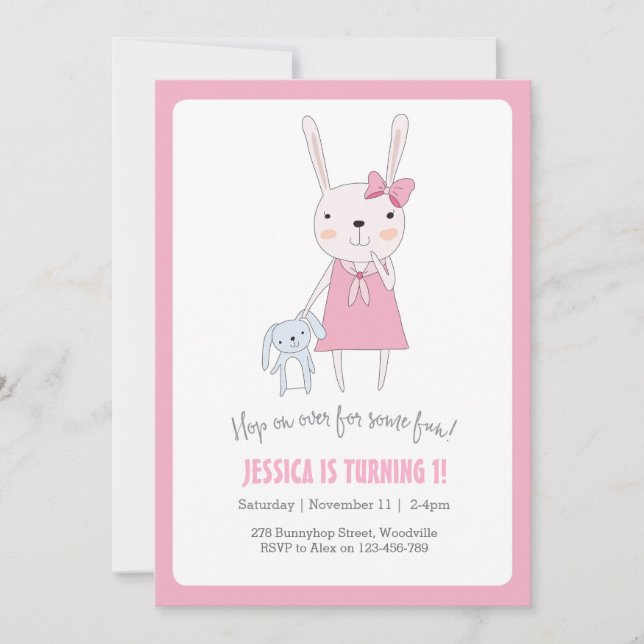 Bunny Rabbit Girl Birthday Invitation (Front)