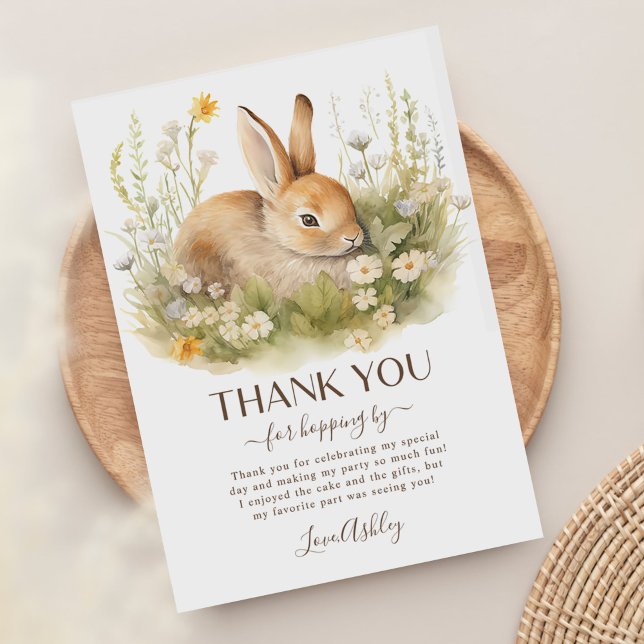 Bunny Rabbit Girl Birthday Party Thank You Card (Creator Uploaded)
