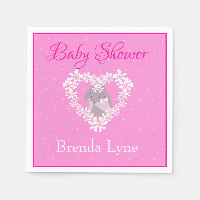 Bunny Rabbit Girl Pink Baby Shower invitation Napkins (Front)