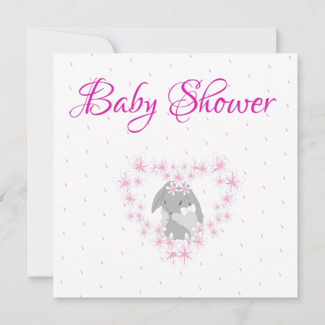 Bunny Rabbit Girl Pink Baby Shower invitation Post (Back)