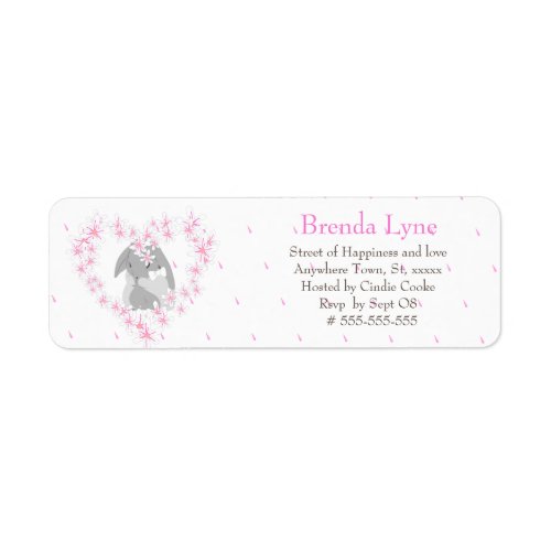 Bunny Rabbit Girl Pink Baby Shower Label