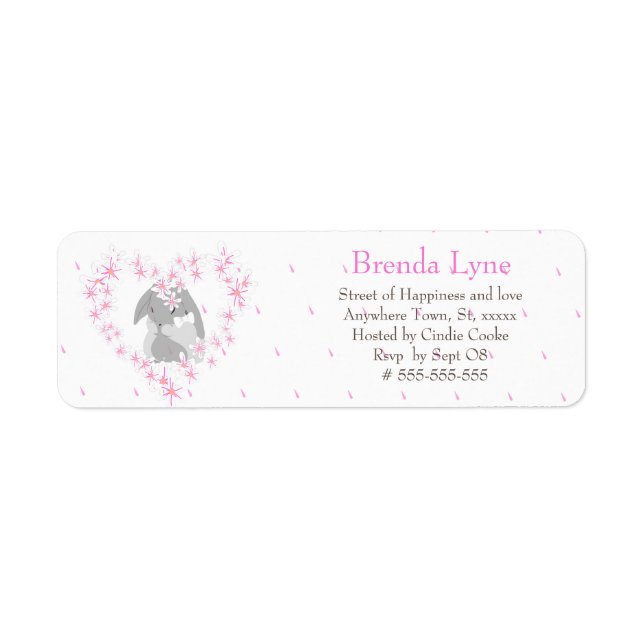 Bunny Rabbit Girl Pink Baby Shower Label (Front)