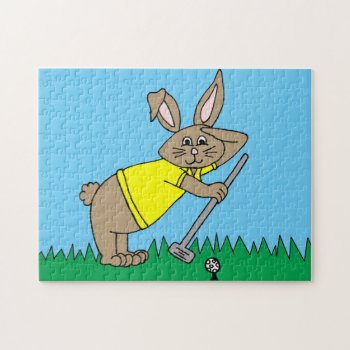 Bunny Rabbit Golfer Jigsaw Puzzle by PugWiggles at Zazzle