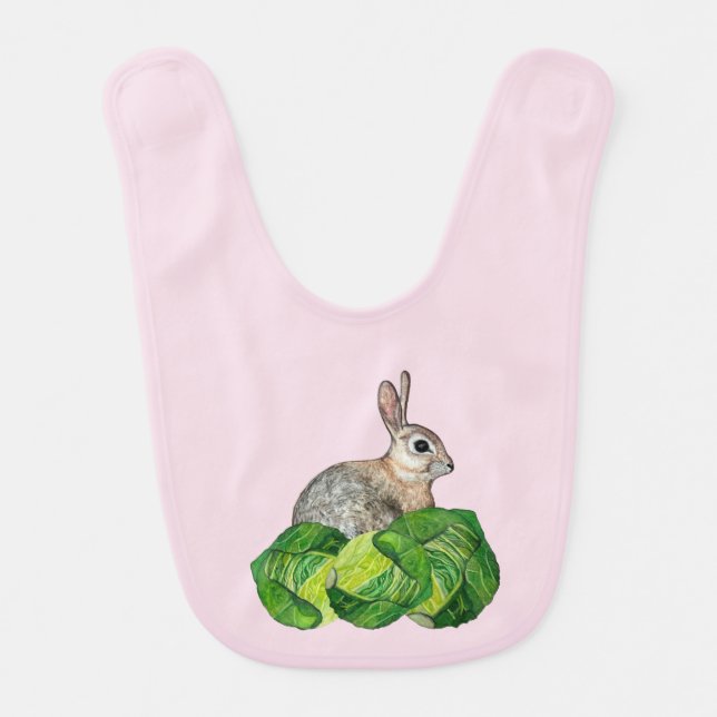 Bunny Rabbit Green Cabbage Pink Baby Bib (Front)