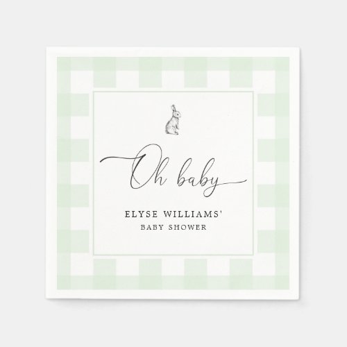 Bunny Rabbit Green Gingham Oh Baby Paper Napkin