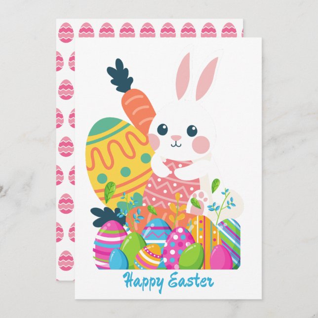 Bunny Rabbit Happy Easter Holiday Card (Front/Back)