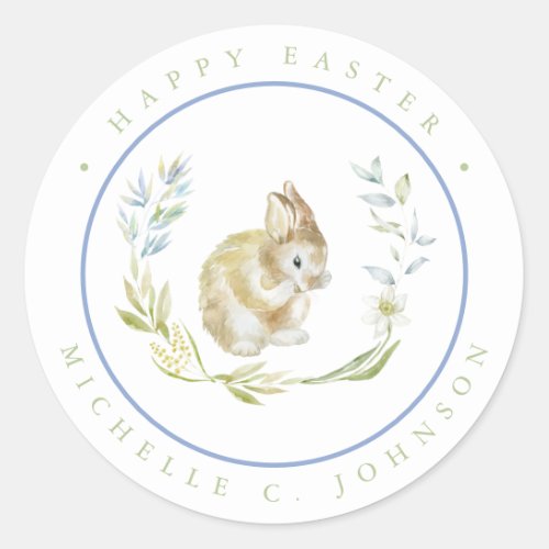 Bunny Rabbit Happy Easter Soft Pastel Colors Classic Round Sticker