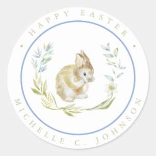 Bunny Rabbit Happy Easter Soft Pastel Colors Classic Round Sticker