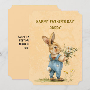 Bunny Rabbit Holding Bouquet Daisies Father's Day Note Card
