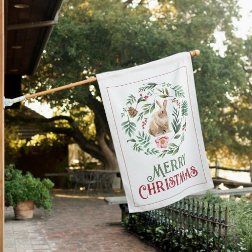 Bunny Rabbit HolidayMerry Christmas House Flag