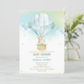 Bunny Rabbit Hot Air Balloon Baby Shower Boy Invitation (Standing Front)