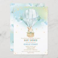 Bunny Rabbit Hot Air Balloon Baby Shower Boy Invitation