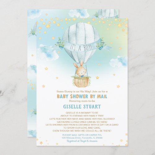 Bunny Rabbit Hot Air Balloon Baby Shower by Mail Invitation