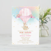 Bunny Rabbit Hot Air Balloon Baby Shower Girl Invitation (Standing Front)