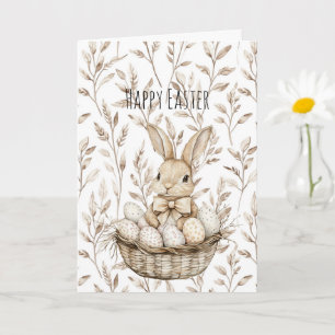 Bunny Rabbit in Basket Easter Eggs   Card