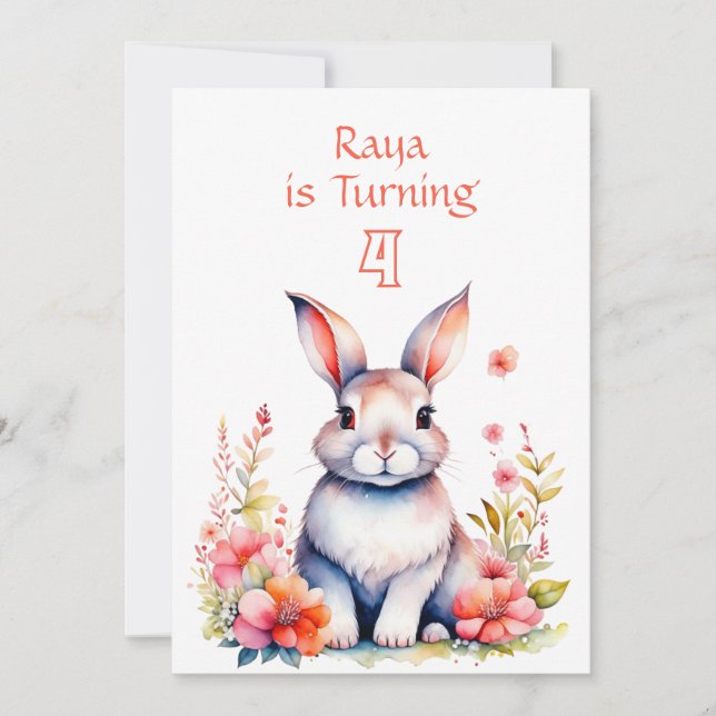 Bunny Rabbit in Flowers Girl's Birthday Party  Invitation (Front)