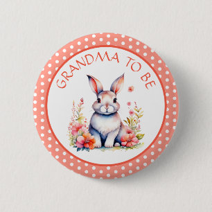 Bunny Rabbit in Flowers Grandma to Be Baby Shower Button