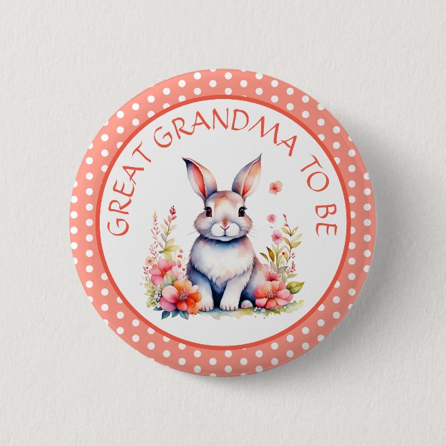 Bunny Rabbit in Flowers Grandma to Be Baby Shower Button (Front)