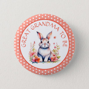 Bunny Rabbit in Flowers Grandma to Be Baby Shower Button