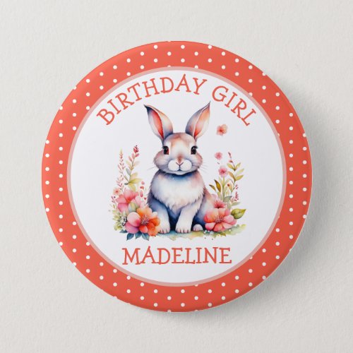 Bunny Rabbit in Flowers Happy Birthday Personalize Button