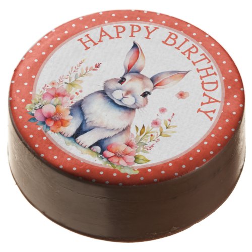 Bunny Rabbit in Flowers Happy Birthday Personalize Chocolate Covered Oreo