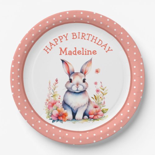 Bunny Rabbit in Flowers Happy Birthday Personalize Paper Plates