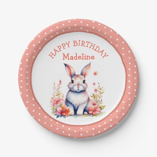 Bunny Rabbit in Flowers Happy Birthday Personalize Paper Plates