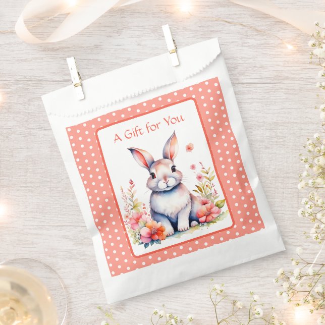 Bunny Rabbit in Flowers It's a Girl Baby Shower Favor Bag (Clipped)