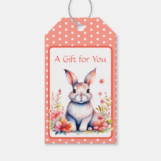 Bunny Rabbit in Flowers It's a Girl Baby Shower Gift Tags (Front)