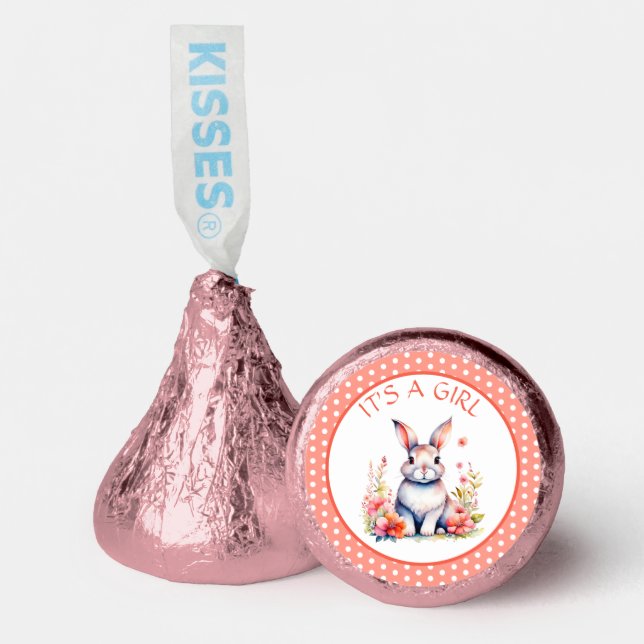 Bunny Rabbit in Flowers It's a Girl Baby Shower Hershey®'s Kisses® (Front)