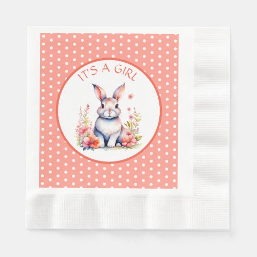 Bunny Rabbit in Flowers Its a Girl Baby Shower Napkins