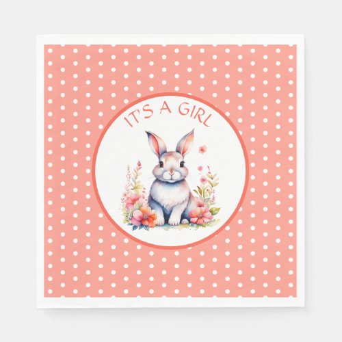 Bunny Rabbit in Flowers Its a Girl Baby Shower Napkins