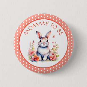 Bunny Rabbit in Flowers Mommy to Be Baby Shower Button