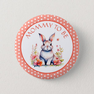 Bunny Rabbit in Flowers Mommy to Be Baby Shower Button