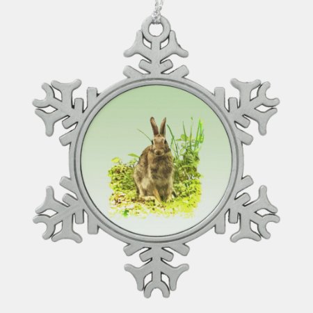 Bunny Rabbit In Grass Pewter Snowflake Ornament