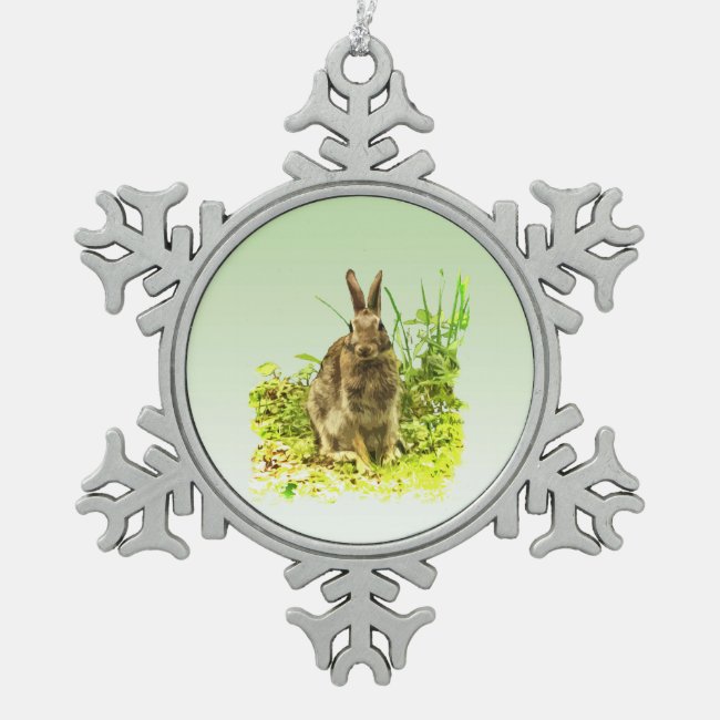 Bunny Rabbit in Grass Pewter Snowflake Ornament