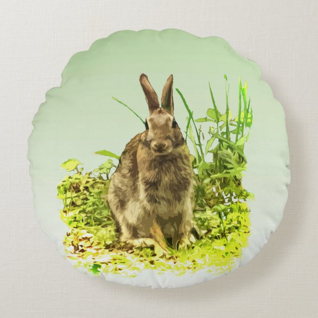 Bunny Rabbit in Grass Round Throw Pillow