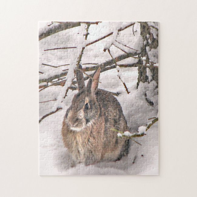 Bunny Rabbit in Snow Seeking Shelter Jigsaw Puzzle