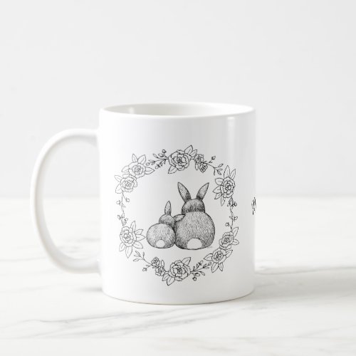 Bunny Rabbit Ink Drawing monochrome custom name Coffee Mug