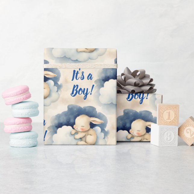 Bunny Rabbit Its a Boy Baby Shower Wrapping Paper (Baby Shower)