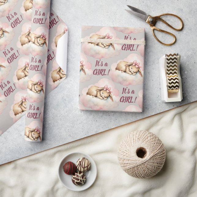 Bunny Rabbit Its a Girl Baby Shower Wrapping Paper (Crafts)