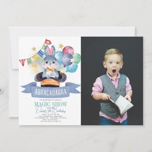 Bunny Rabbit Magic Show Boy Birthday Photo Invitation