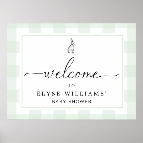 Bunny Rabbit Mint Green Gingham Welcome Sign