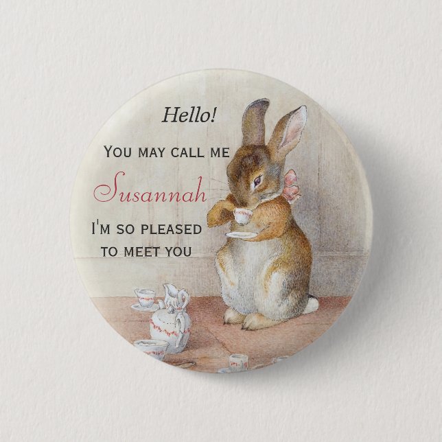 Bunny Rabbit Name Tag Button Pin (Front)